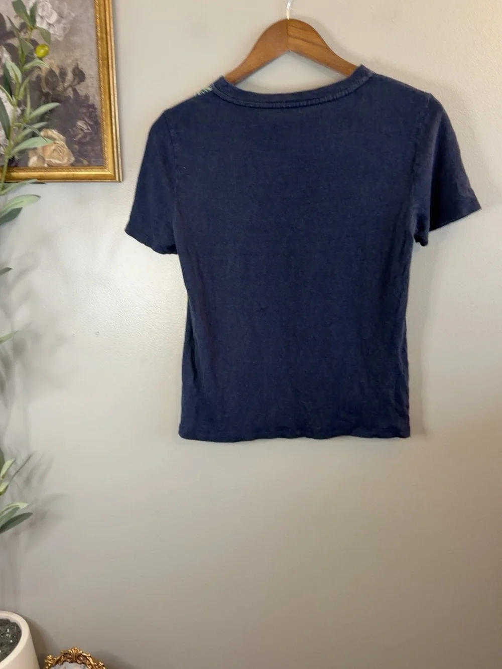 Tory Burch Kayla Floral Linen Tee XS Navy Multicolor Short Sleeve